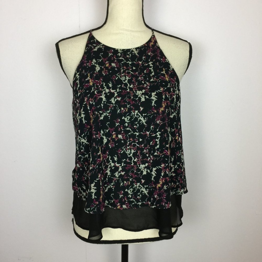 ASTR Flowy Layer Cropped Tank Top Blouse Size M Womans Halter Sleeveless Black